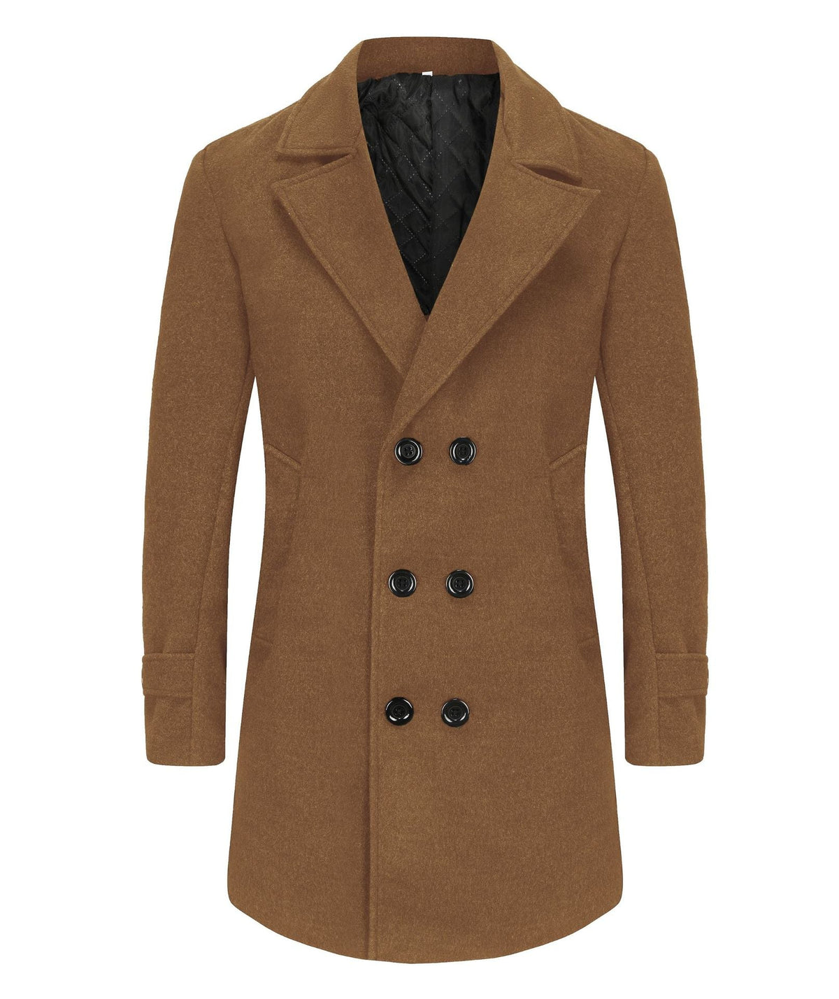 Men's Long Double Breasted Winter Coat in camel, Tailored Fit