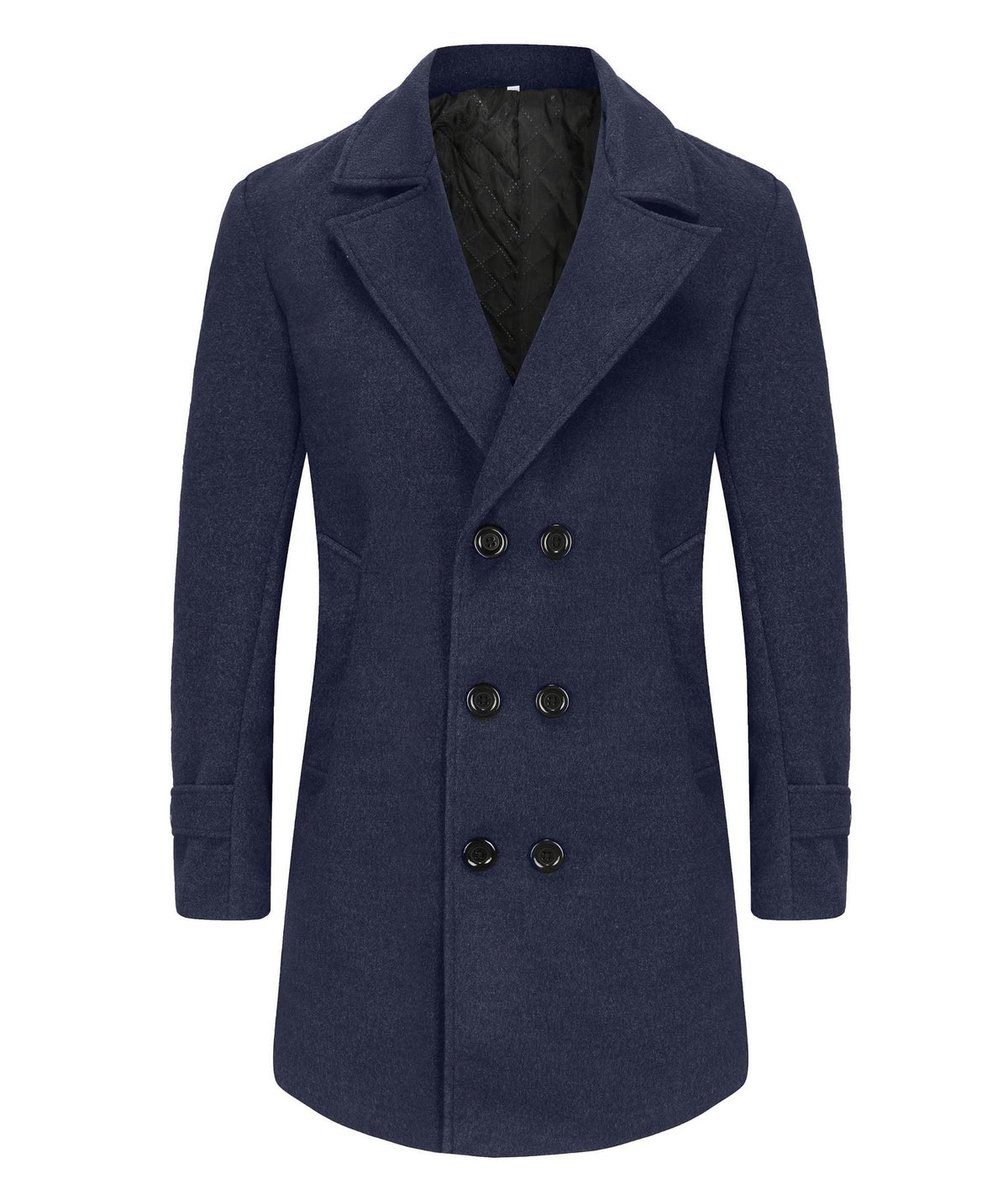 Men's Long Double Breasted Winter Coat in navy, Tailored Fit