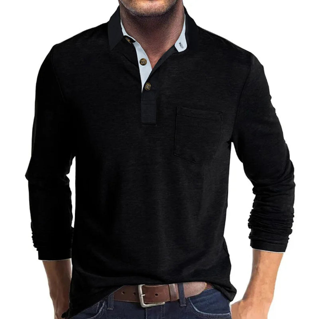 Men's Slim Fit Polo Shirt in black, Long Sleeve Casual