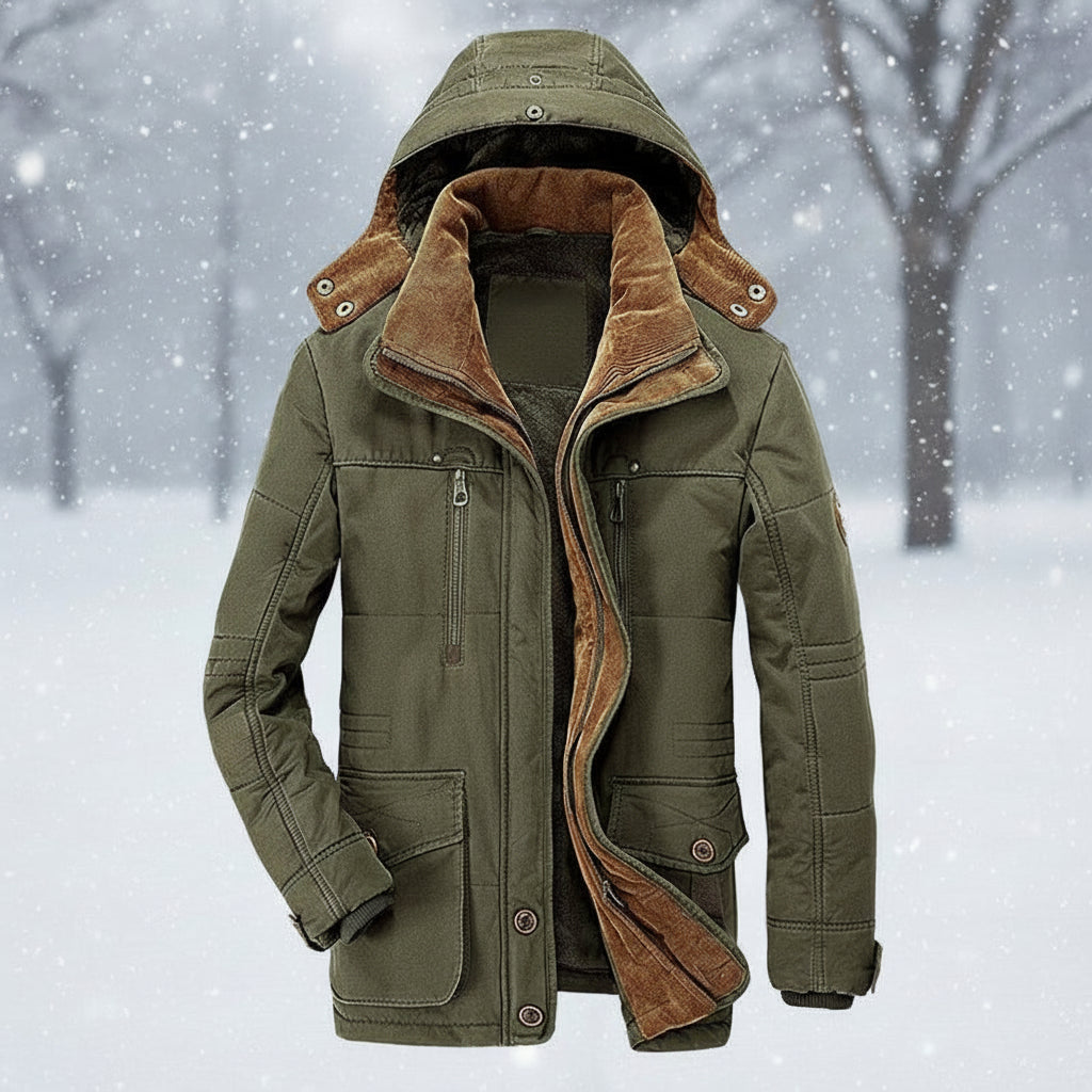 Men's Waterproof Hooded Parka Jacket in green, Winter Outdoor Coat