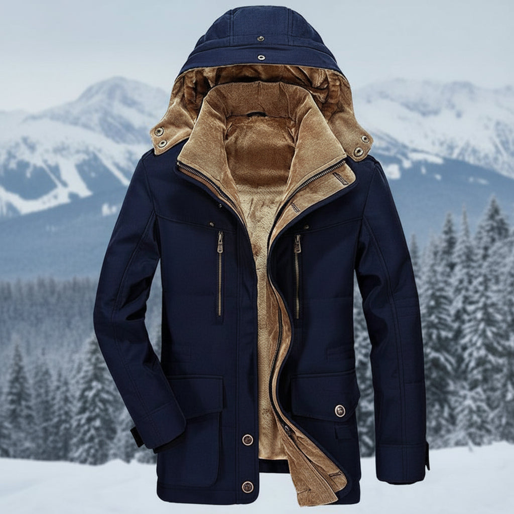 Men's Waterproof Hooded Parka Jacket in navy, Winter Outdoor Coat