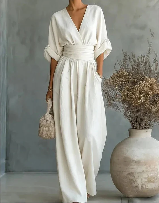 Women's Crossover Jumpsuit - Wide Leg Elegant