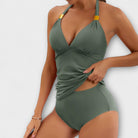 Tankini Set | V Neck Halter Neck Swimwear-Women Swimsuit-Lightsnest