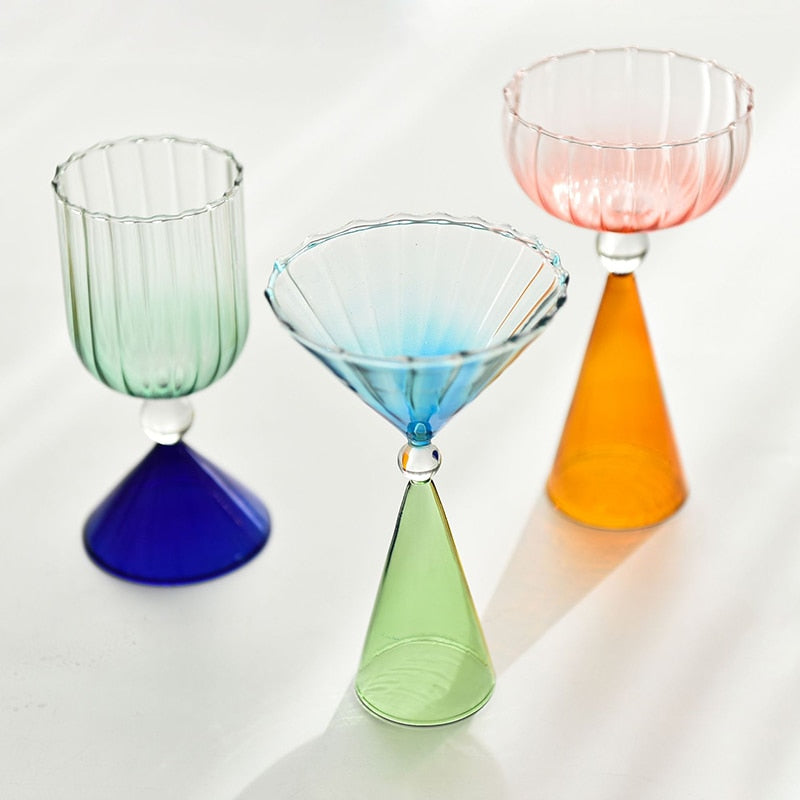 Ribbed Cocktail Glasses | Vintage Colored Glassware-Glass-Lightsnest