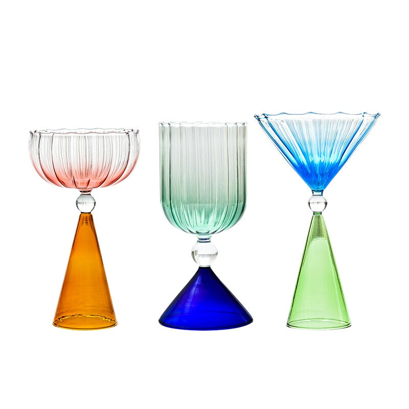 Ribbed Cocktail Glasses | Vintage Colored Glassware-Glass-Lightsnest