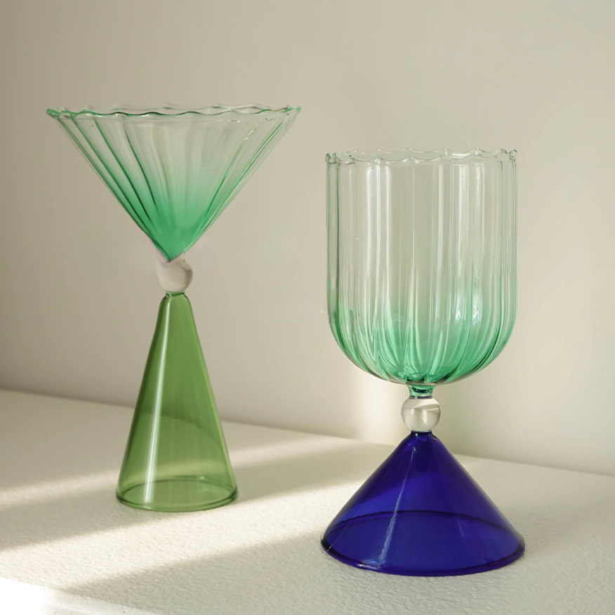 Ribbed Cocktail Glasses | Vintage Colored Glassware-Glass-Lightsnest