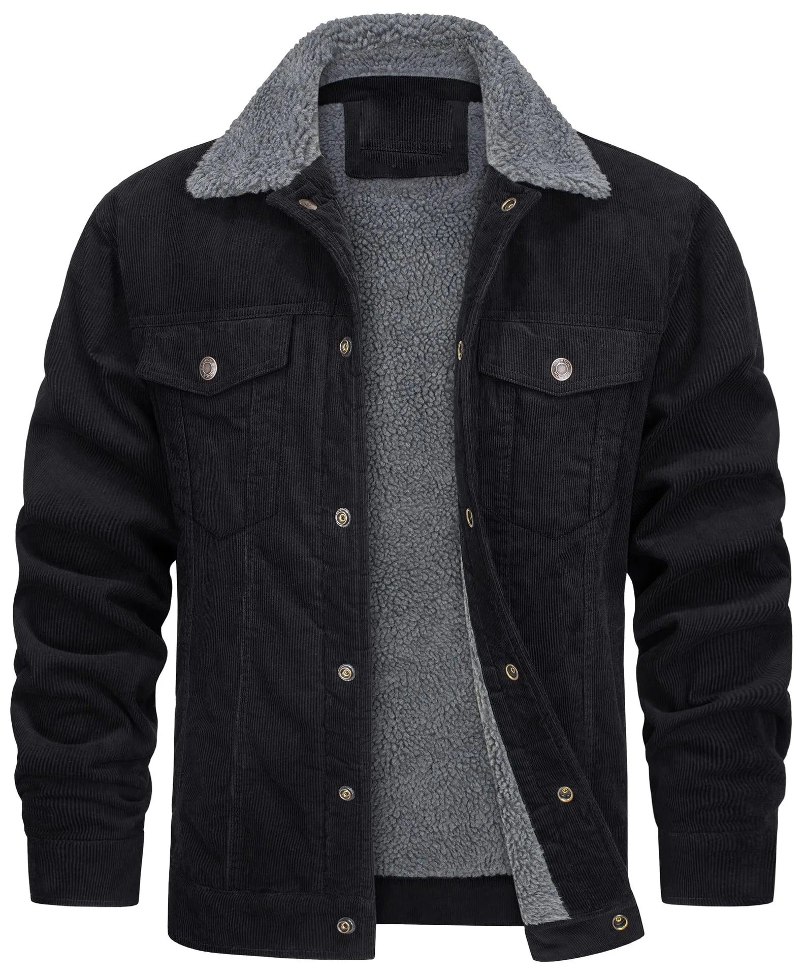 Men's Fleece Lined Trucker Jacket in black/grey, Teddy Collar