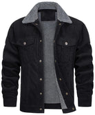 Men's Fleece Lined Trucker Jacket in black/grey, Teddy Collar