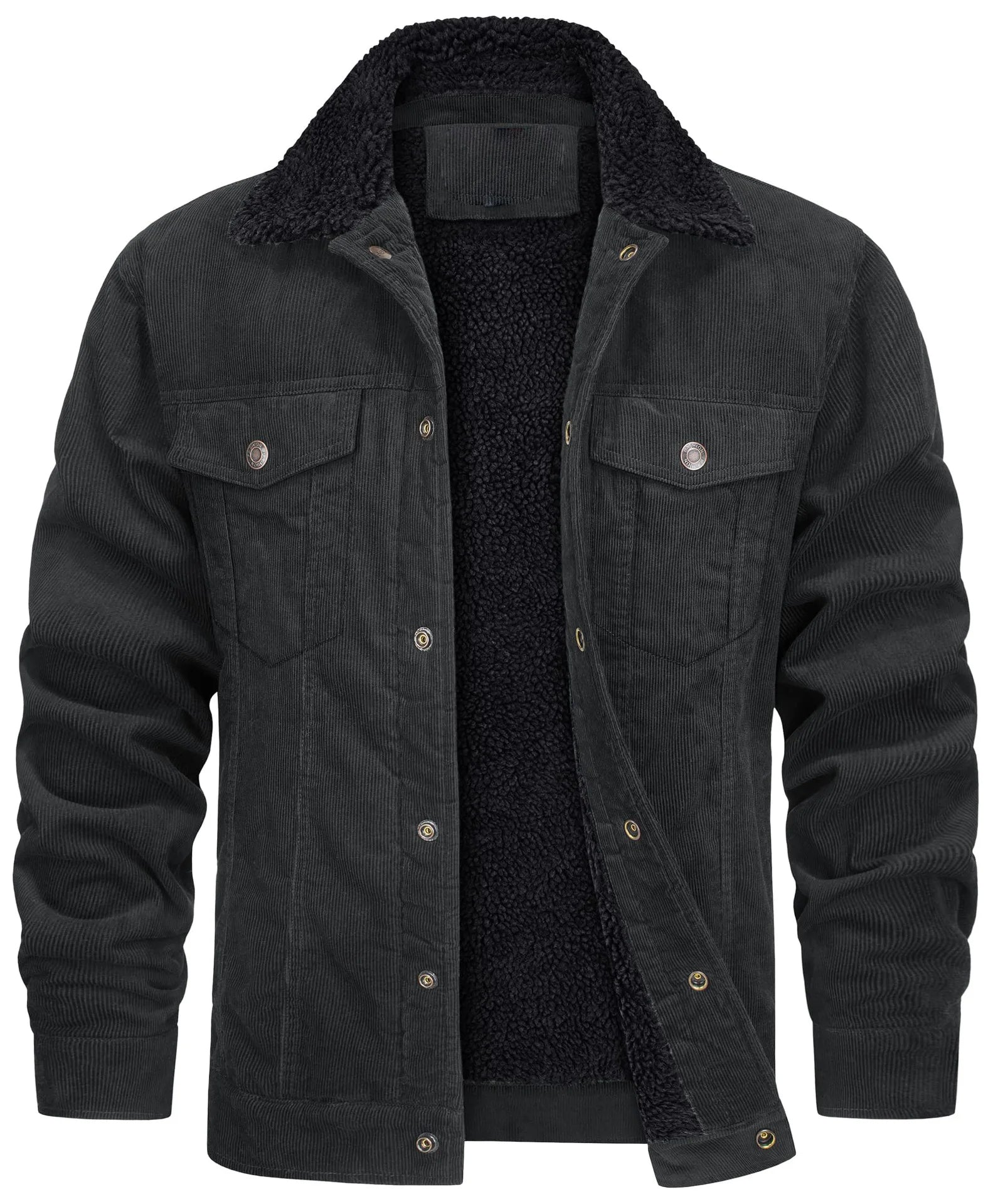 Men's Fleece Lined Trucker Jacket in black, Teddy Collar