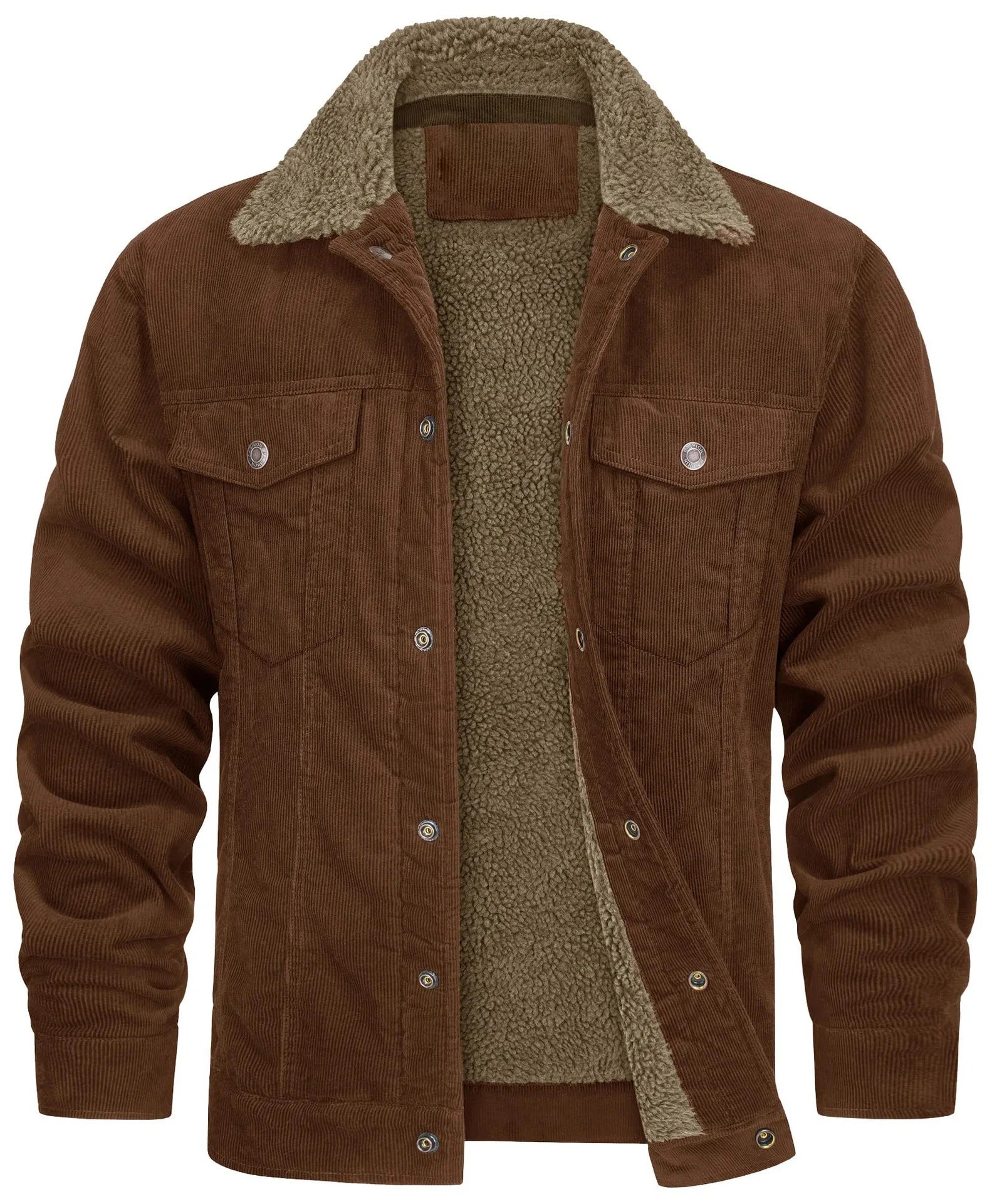Men's Fleece Lined Trucker Jacket in brown, Teddy Collar