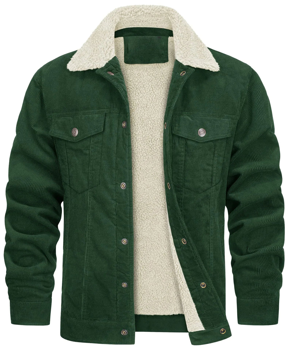 Men's Fleece Lined Trucker Jacket in green, Teddy Collar