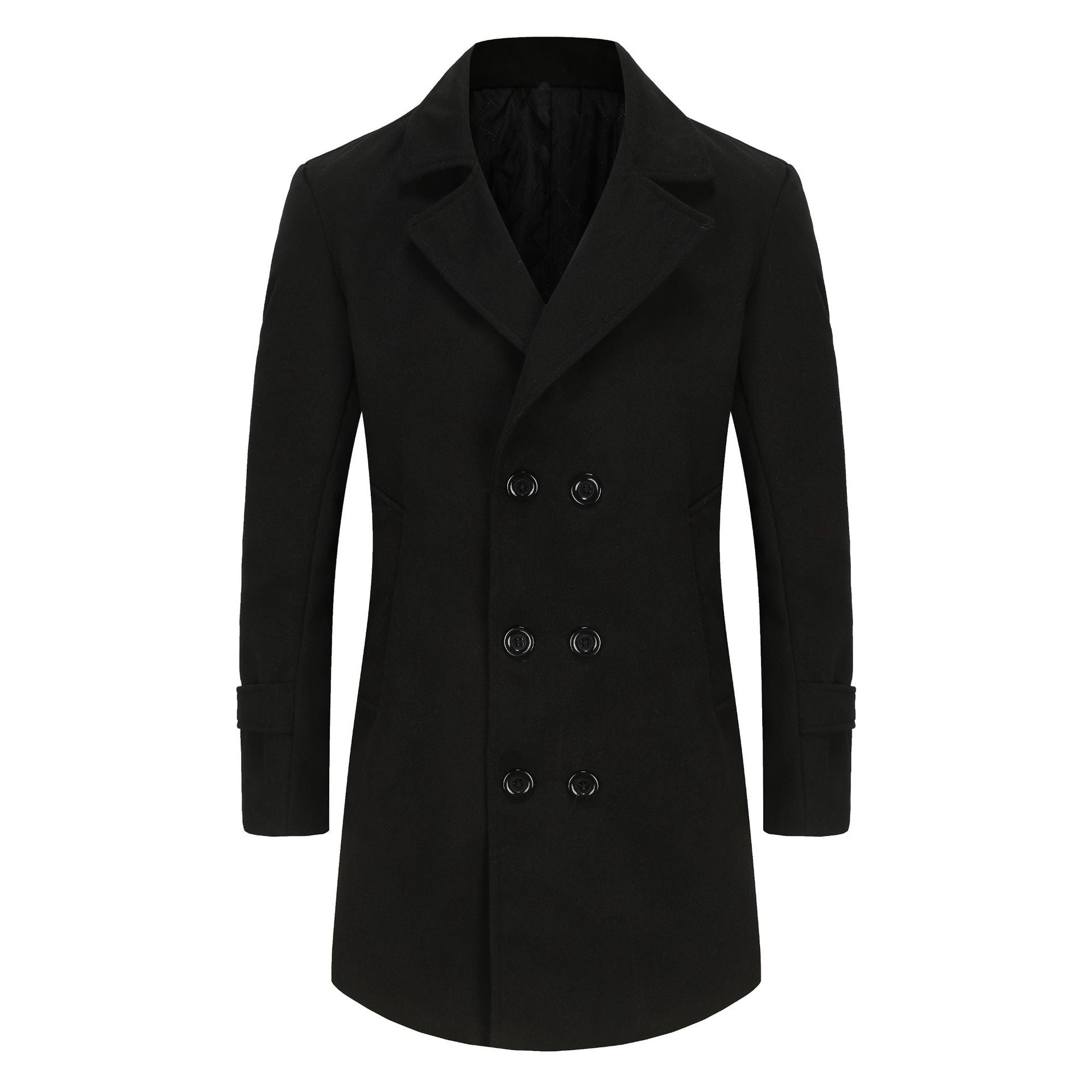 Men's Long Double Breasted Winter Coat in black, Tailored Fit