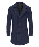 Men's Long Double Breasted Winter Coat in navy, Tailored Fit