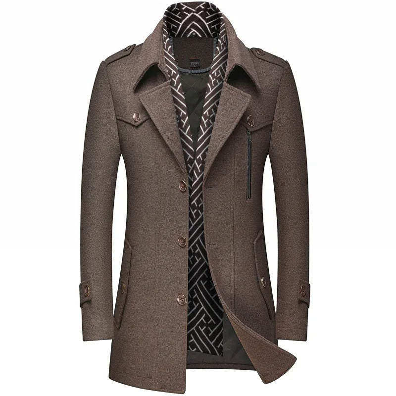 Men's Long Winter Coat with Quilted Lining – Tailored Smart - Light Coffee