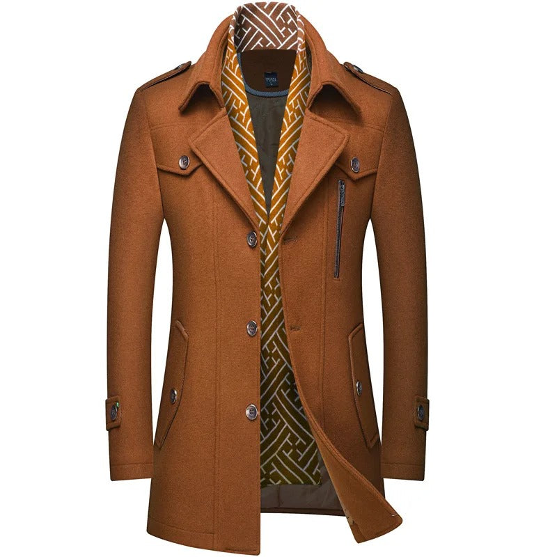 Men's Long Winter Coat with Quilted Lining – Tailored Smart - Yellow
