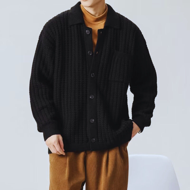 Men's Oversized Chunky Knit Cardigan - Warm Button Front