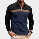 Men's Quarter Zip Polo Shirt in navy, Slim Fit Long Sleeve