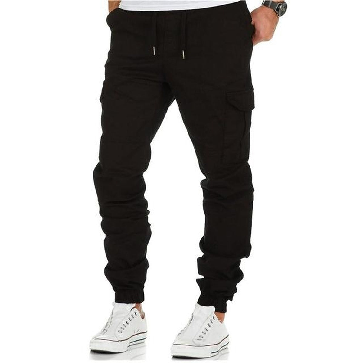 Men's Relaxed Fit Cargo Trousers in black, Elasticated Waist