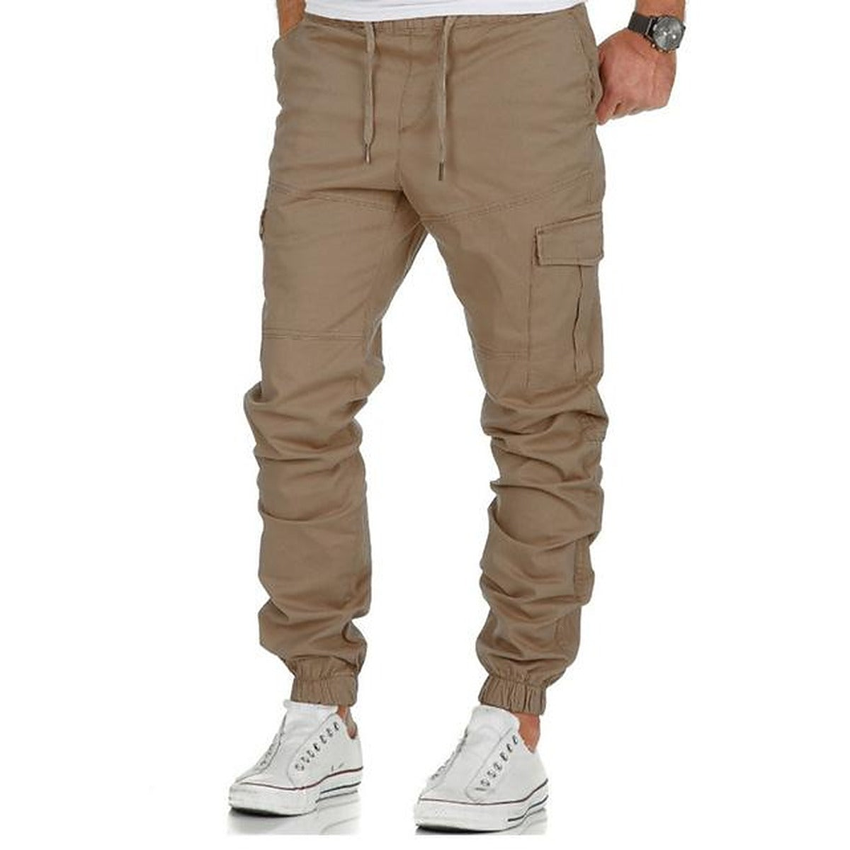 Men's Relaxed Fit Cargo Trousers in khaki, Elasticated Waist