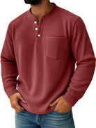 Men's Ribbed Henley Shirt Long Sleeve in red, Casual Smart