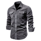 Men's Slim Fit Casual Shirt in dark grey, Long Sleeve with Chest Pockets