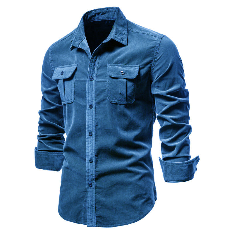 Men's Slim Fit Casual Shirt in denim blue, Long Sleeve with Chest Pockets