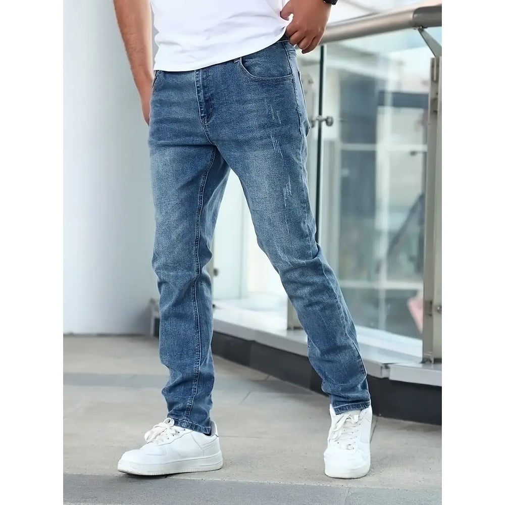 Men's Slim Fit Jeans in blue, Tapered Leg Faded Wash