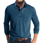 Men's Slim Fit Polo Shirt in blue, Long Sleeve Casual