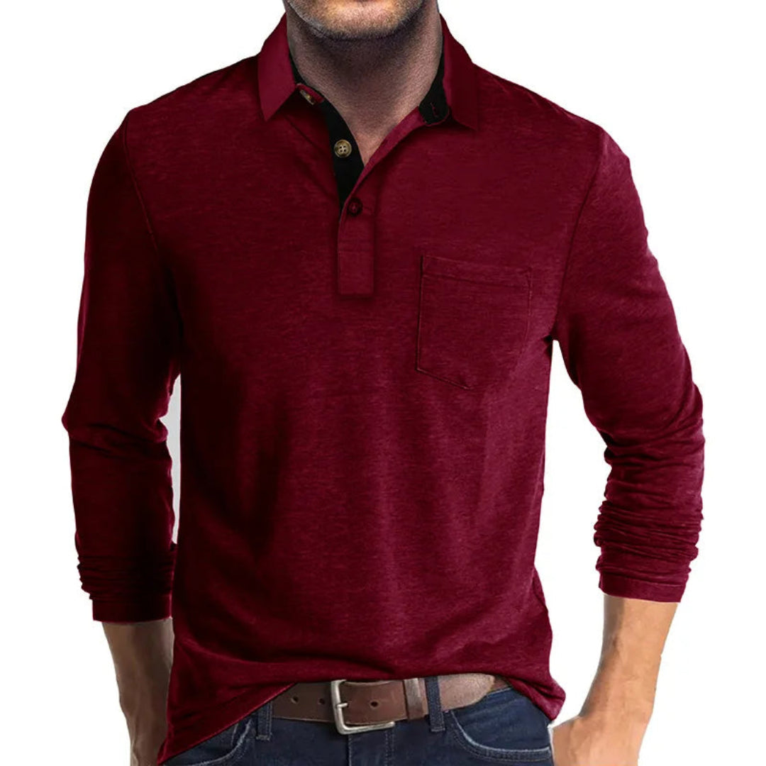 Men's Slim Fit Polo Shirt in red, Long Sleeve Casual