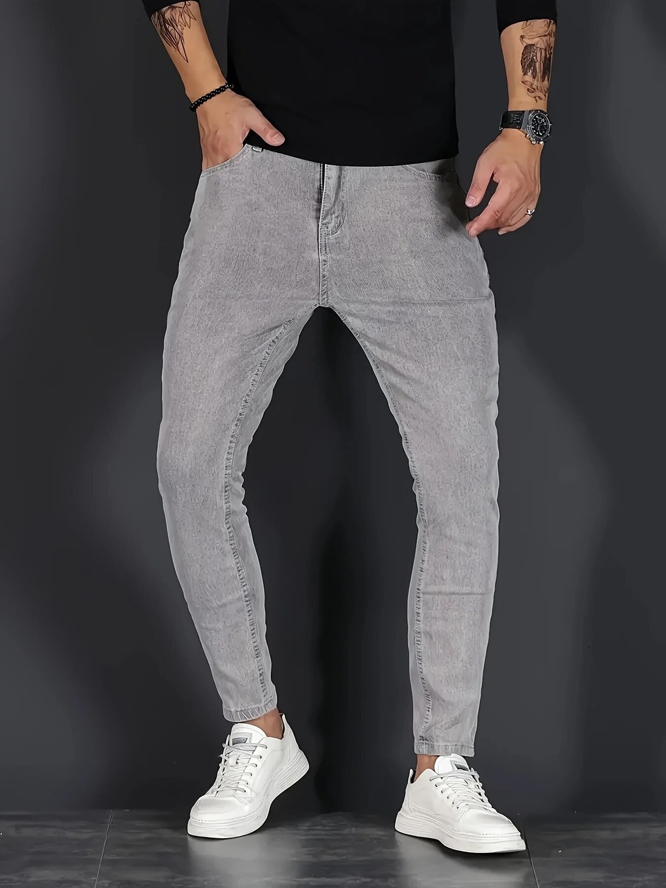 Men's Slim Fit Stretch Jeans in grey, Tapered Ankle