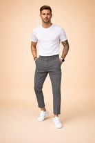 Men's Slim Fit Tapered Trousers in grey, Smart Casual Cropped