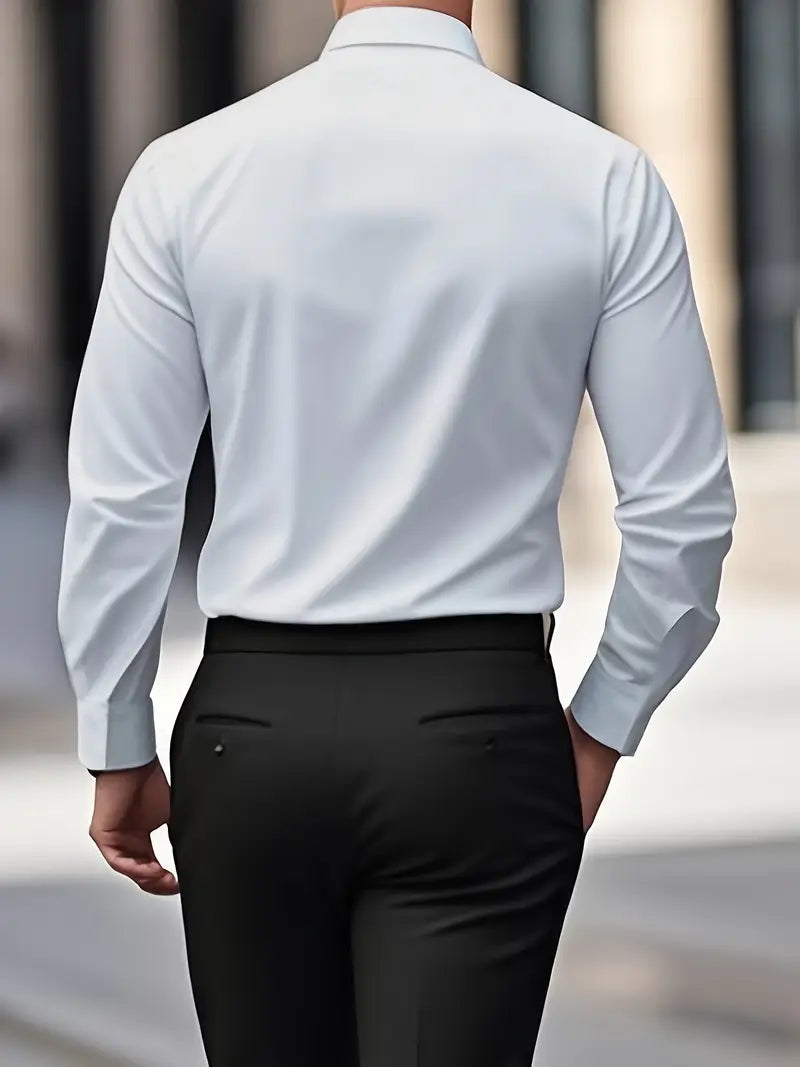 Men's Smart Fitted Shirt - Long Sleeve Pointed Collar