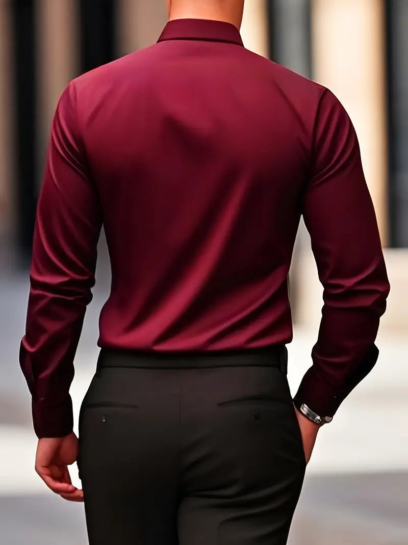 Men's Smart Fitted Shirt - Long Sleeve Pointed Collar