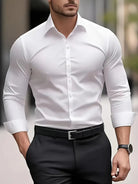Men's Smart Fitted Shirt in white, Long Sleeve Pointed Collar