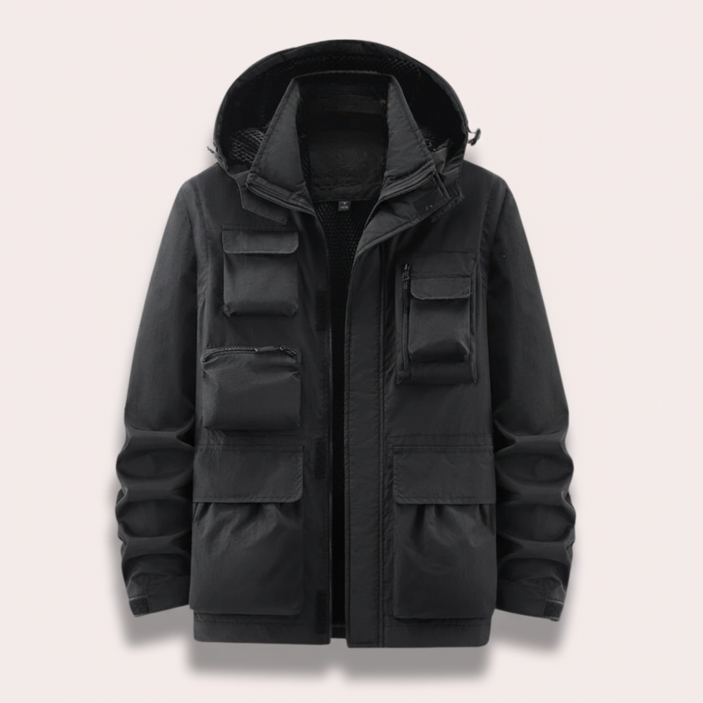 Men's Waterproof Outdoor Jacket with Hood in black, Lightweight Shell