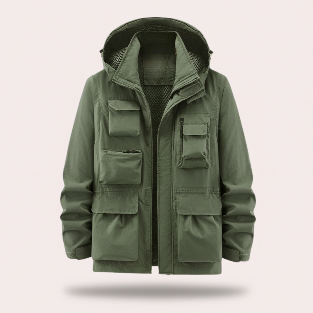 Men's Waterproof Outdoor Jacket with Hood in green, Lightweight Shell