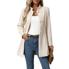 Women's A-Line Button-Down Coat in cream, Stand Collar Autumn Style