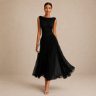 Women's Midi Dress with Cowl Neckline - Elegant Draped Design