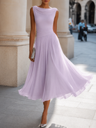 Women's Midi Dress with Cowl Neckline in lavender, Elegant Draped Design