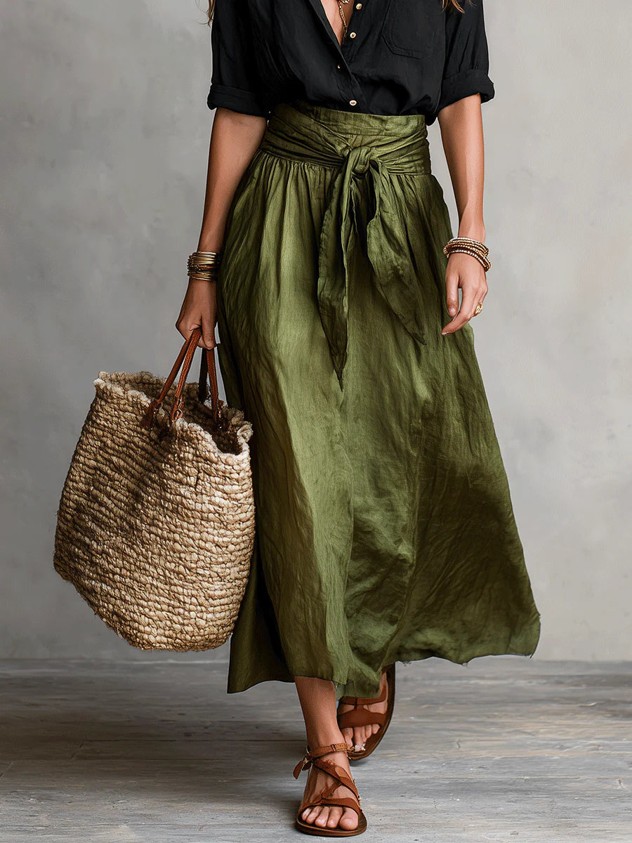 Women's Shirt & Midi Skirt Co-ord Set - Black & Olive